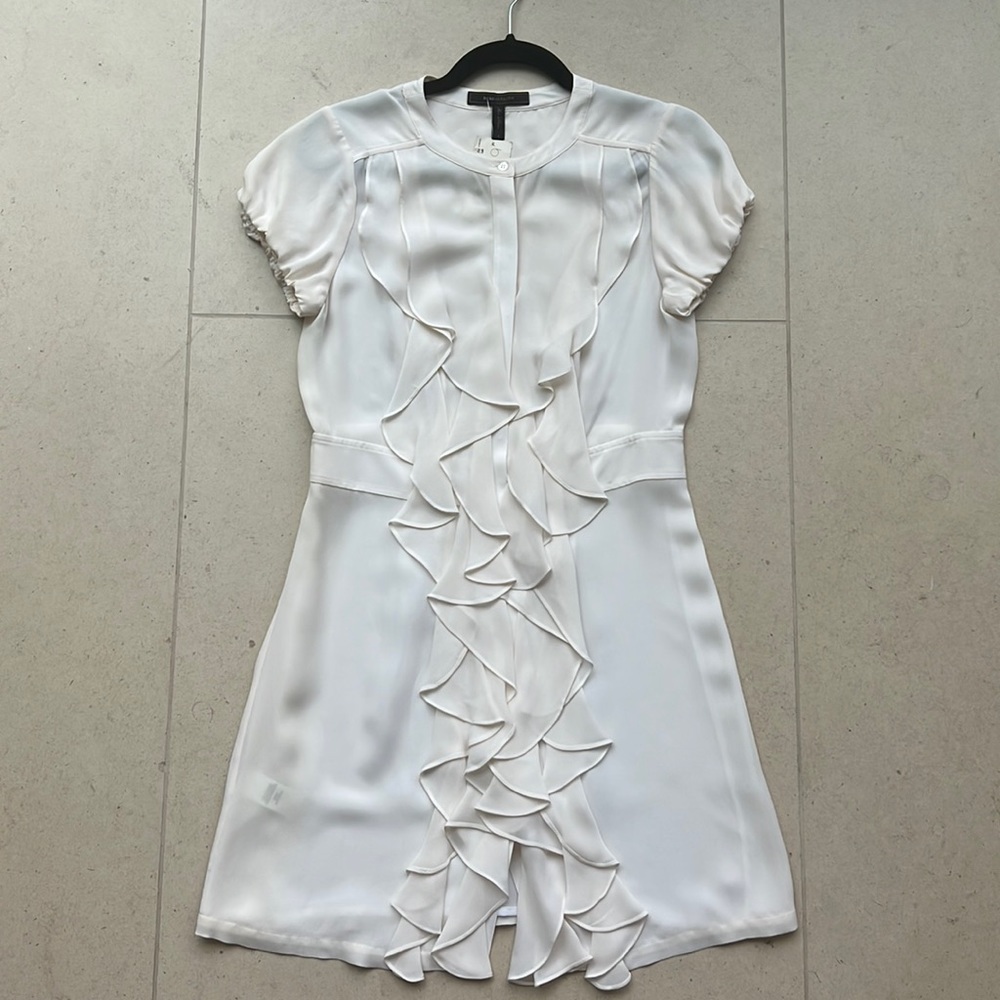BCBG Soft White Ruffle Dress NWT